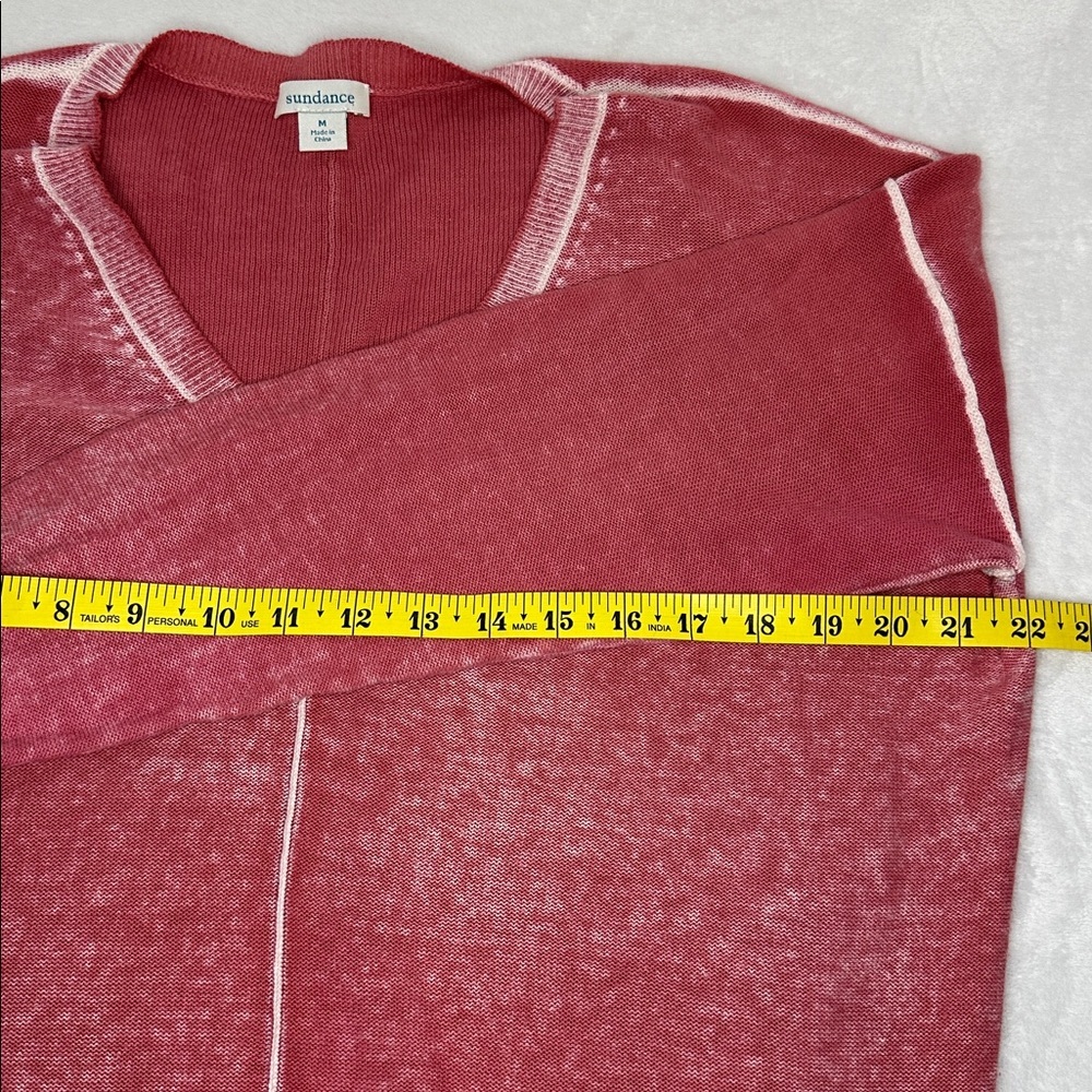 Sundance Salmon Pink Acid Wash Burnout Style V-Neck Knit Sweater Medium - Picture 11 of 12
